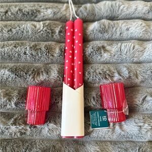 Red Heart Pattern Taper Candles with Red Glass Holders
